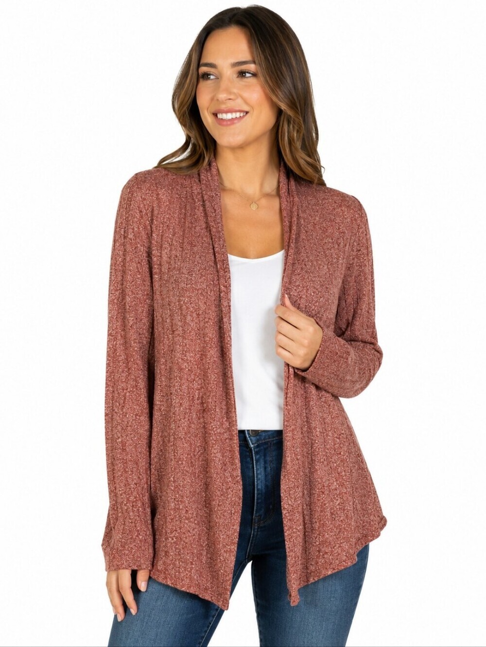 Linen Cashmere Silk Open Front Cardigan Heathered Dusty Rose Lightweight M